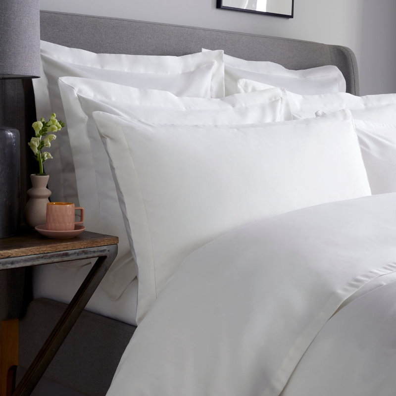 Kento 800 Thread Count 100% Sateen Cotton Standard Pillowcase, White/White
