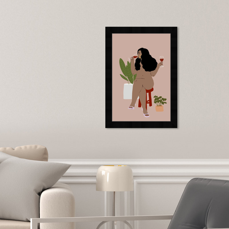 Nude Drinker - Peinture, H 15 po x l 10 po, Toile avec cadre blanc