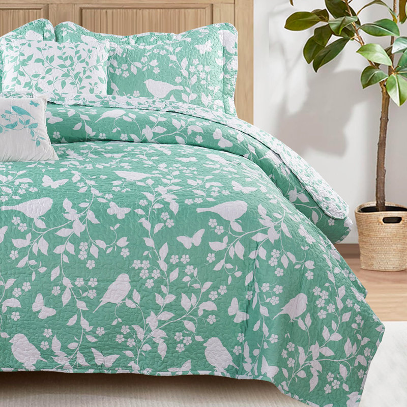 Ensemble de courtepointe 6 pièces en microfibre imprimée, Sarcelle / Turquoise