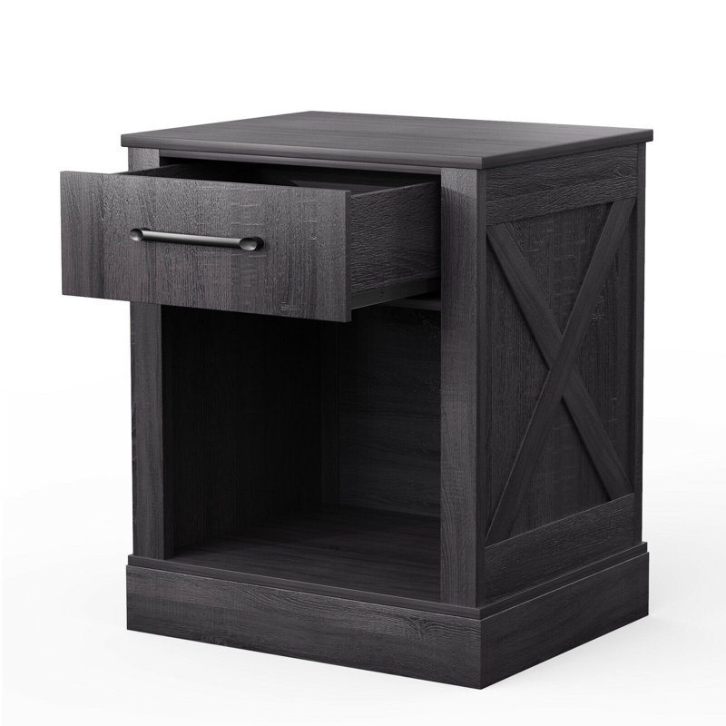 Table de chevet moderne avec tiroir et tablette de rangement Laughter, brun, Noir