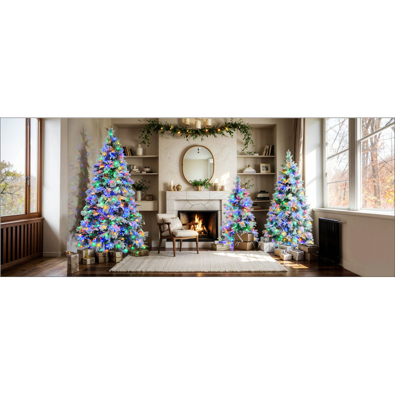 Arbre de Noël enneigé épinette 4 pi avec cônes de pin, sapin de Noël artificiel avec 170 pointes de branches, branches mixtes en PE et PVC, 120 lumières DEL multicolores, 11 modes de clignotants, décorations des Fêtes