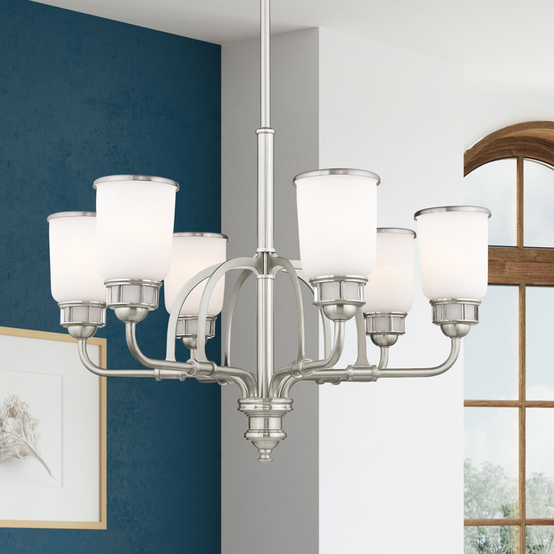 Derrick 6 - Light Dimmable Classic / Traditional Chandelier, Brushed Nickel