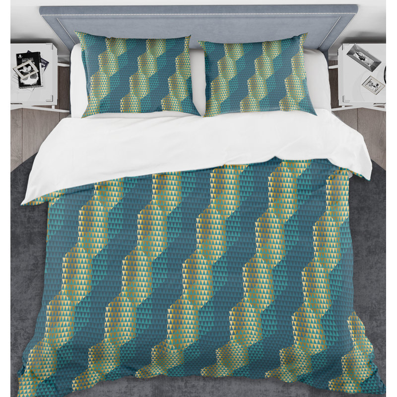 Ensemble de housse de couette rétro hexagonal vii de style mid-century, Housse de couette simple et 2 taies décoratives