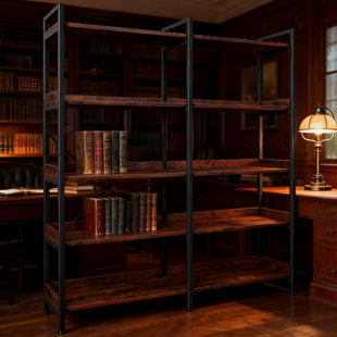 Bibliothèque industrielle à 5 niveaux avec 10 tablettes ouvertes, structure en métal, bords de sécurité surélevés et pieds réglables