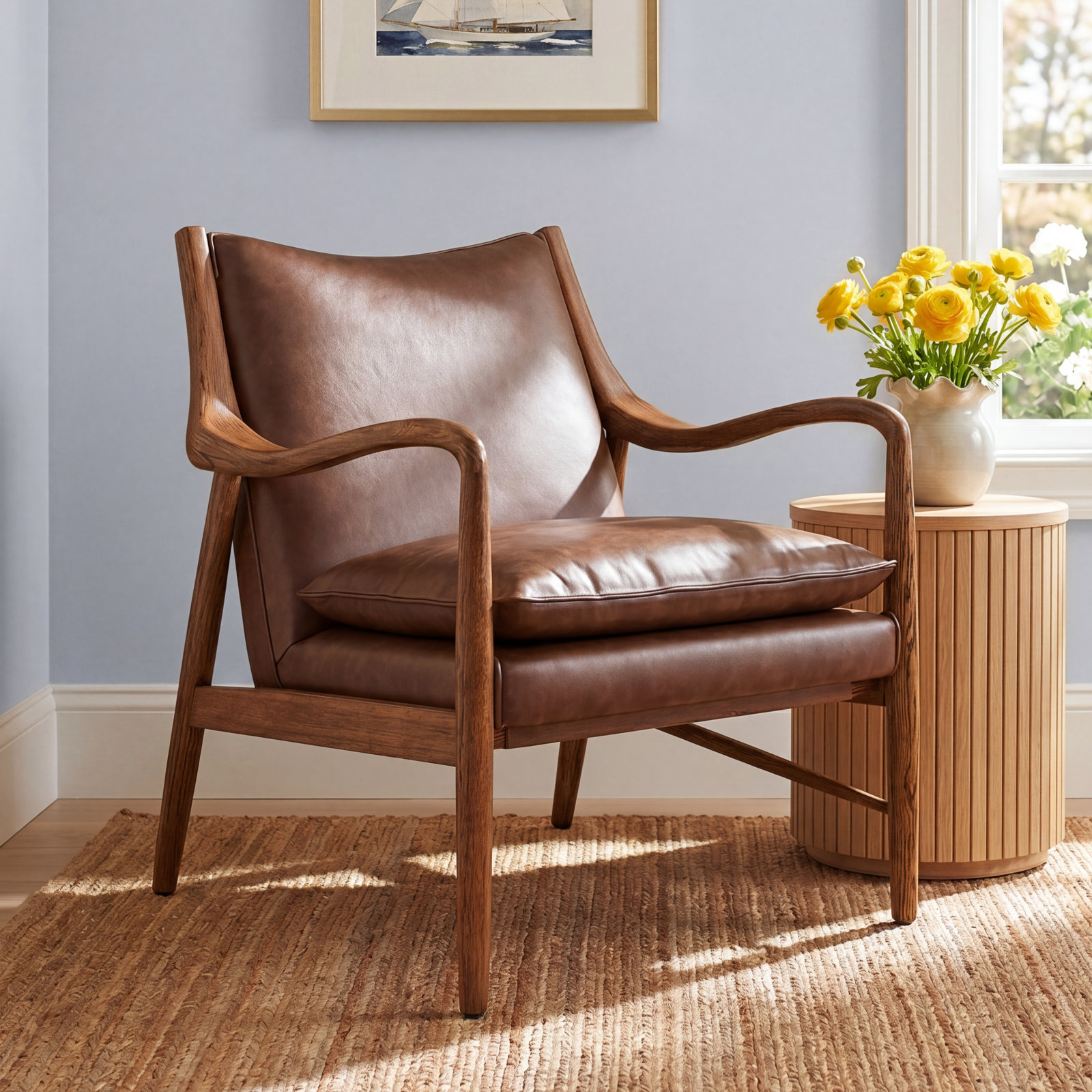 Kiannah Genuine Leather Armchair, Dark Blue Genuine Leather