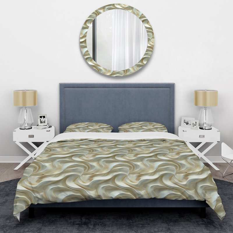 Ensemble de housse de couette Ivory Cream Fluid Waves - Modern, Housse de couette très grand et 2 très grandes t