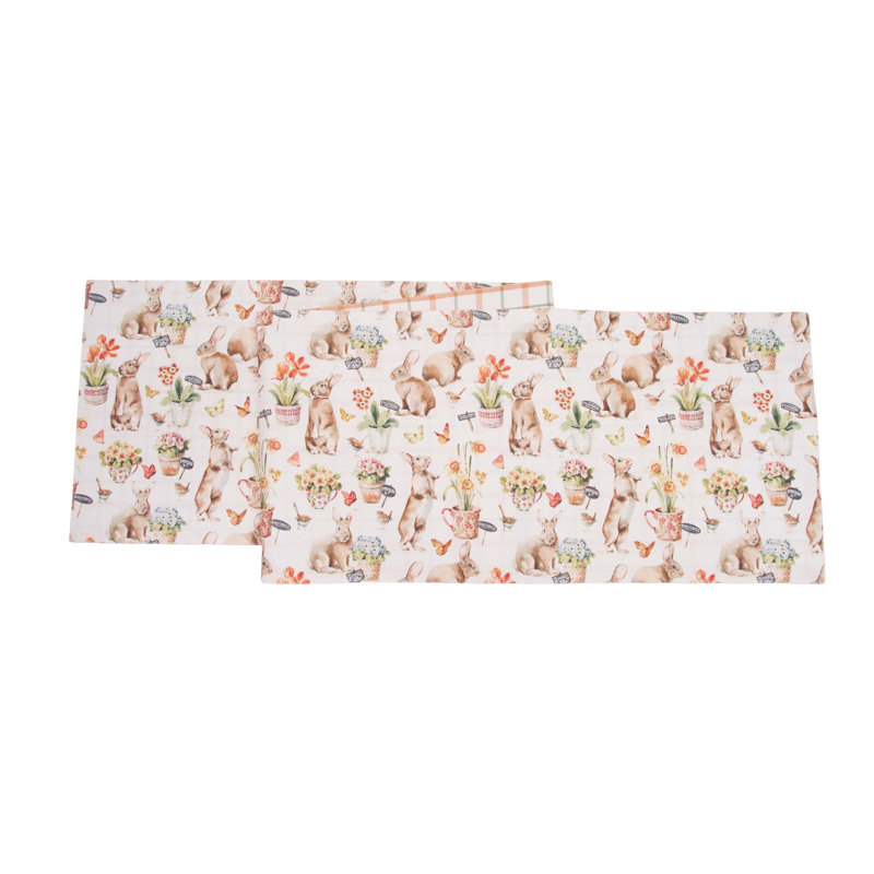 Little Garden Rabbit Bunnies Reversible Table Runner