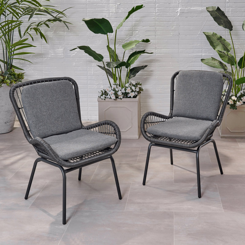 Patio Set Of 2 Mccaskill Patio Chair With Cushions, Gray Cushion/Black Frame