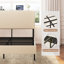 Structure de lit plateforme double avec tête de lit et station de charge, revêtement en velours beige, bruit, facile à assembler, aucun sommier requis, lattes en métal pour le support du matelas - dans la tête de lit,-2075191667
