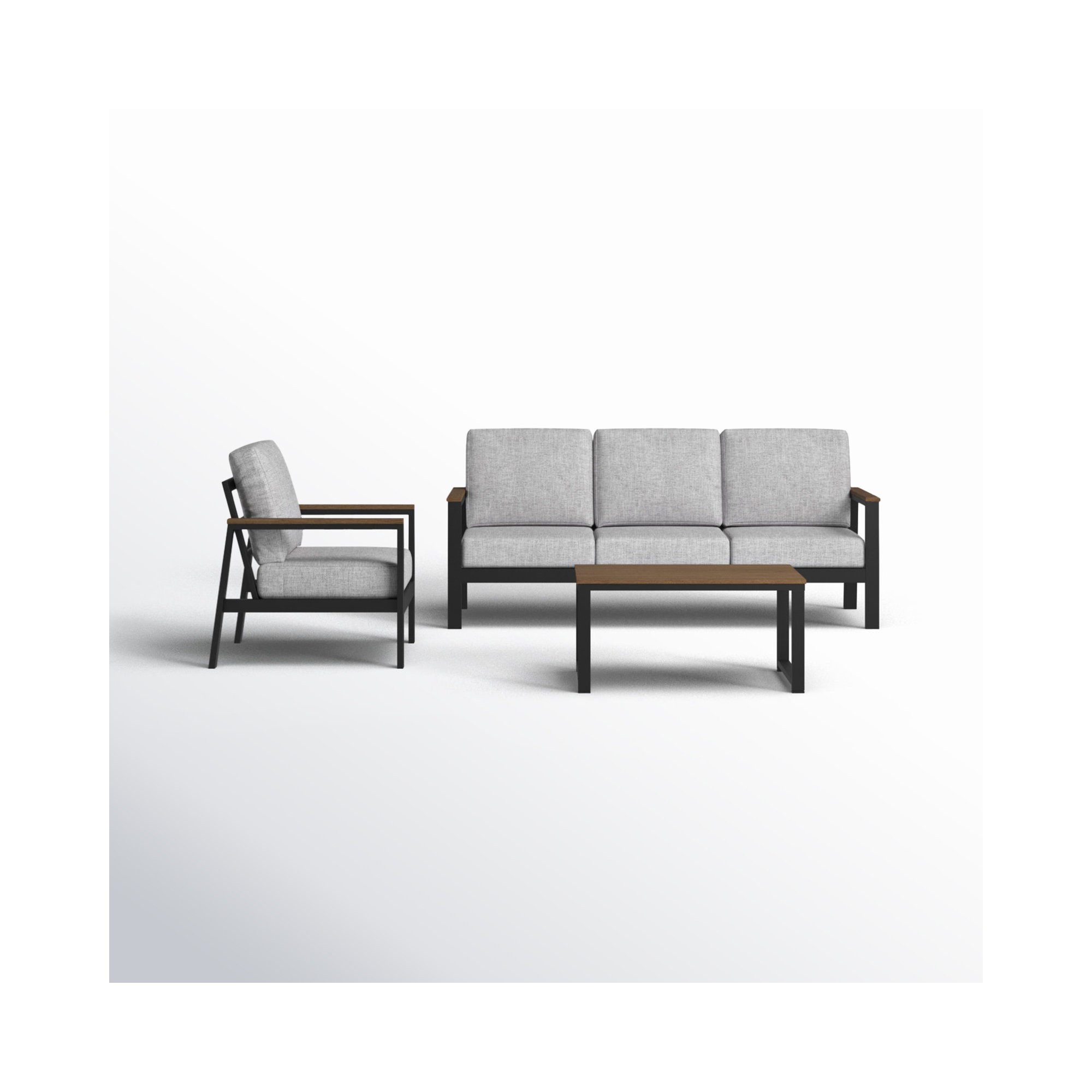 Townsend 3 Piece Sofa Seating Group with Sunbrella Cushions, Canvas Granite Sunbrella® Canvas