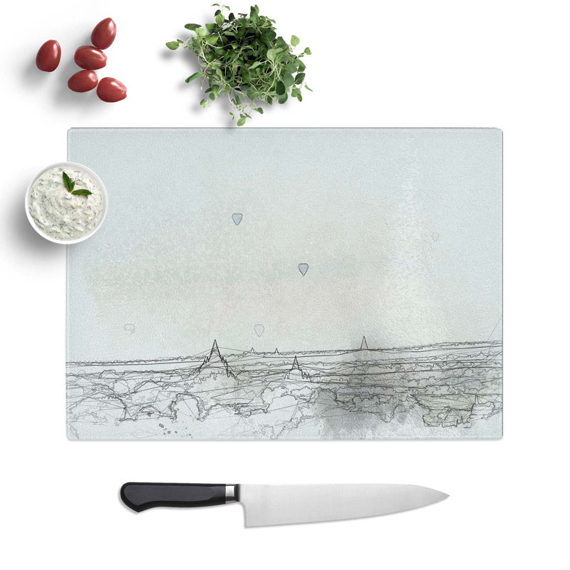 Glass Hot Air Balloons Over Myanmar in Abstract Chopping Board, 39 cm W x 28.5 cm L