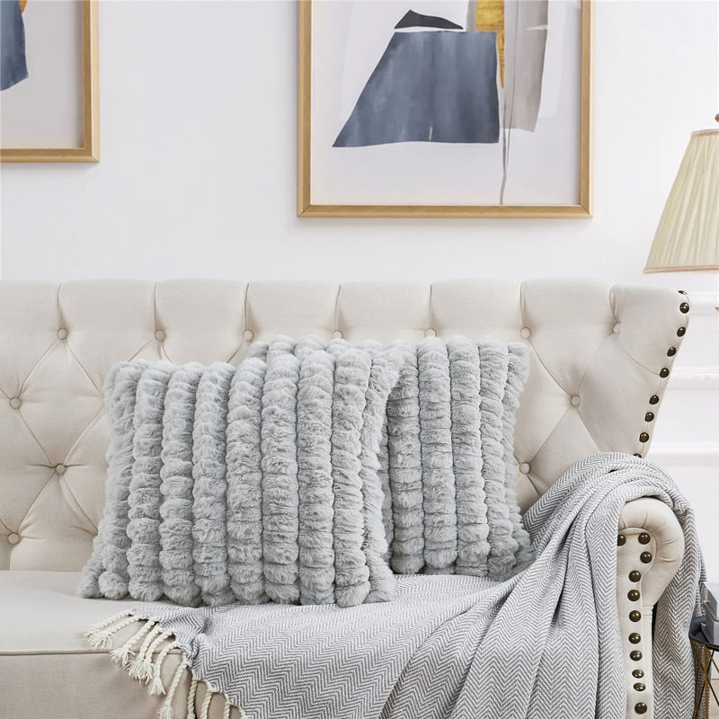 Striped Square Cushion Cover, Silver