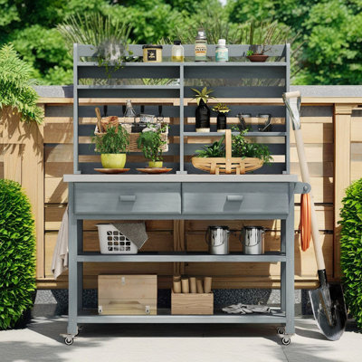 Îlot de cuisine 64,9 po H avec plateau en acier inoxydable et roues verrouillables