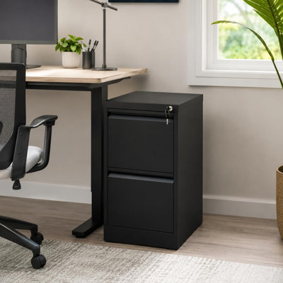 Classeur verrouillable en acier à 2 tiroirs avec système anti-basculement Interlock, glissières à extension complète pour documents de format lettre, légal et A4, rangement compact sous le bureau
