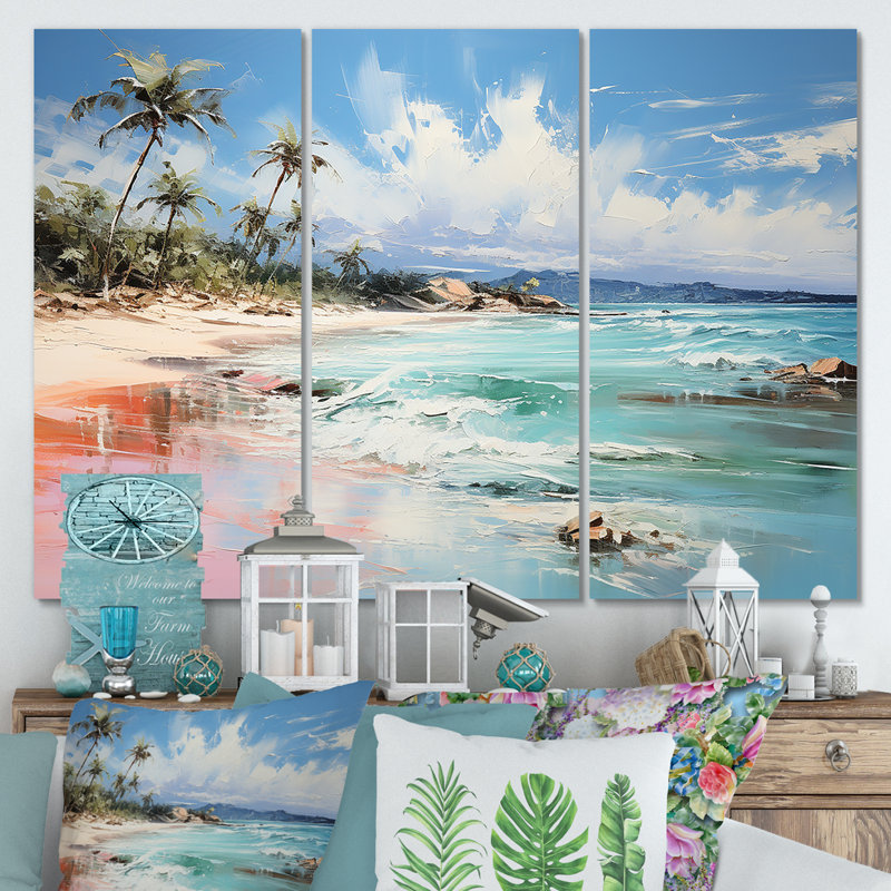 «Green Tropical Beach Escape III» - art mural bord de mer tropical, Toile tendue, H 32 po x l 48 po x P 1 po