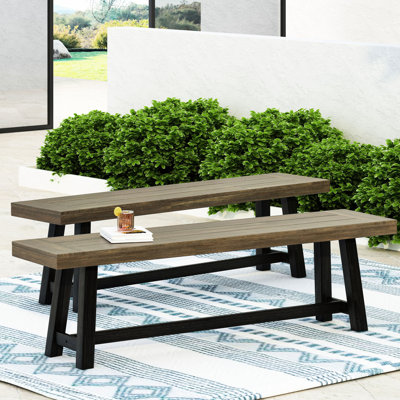 Banc d'extérieur à deux tons en bois, lambris, hauteur de 18 pouces, patio rustique à deux tons, châssis en H classique, profondeur 14,5
