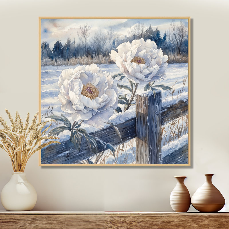 Ahner - Art mural floral, Impression encadrée flottante, Crème, crème, H 16 po x l 16 po