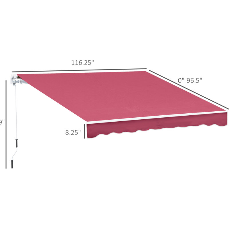 Auvent de patio 10 pi x 8 pi rouge et tissu aquatique avec cadre en aluminium et rétraction manuelle pour terrasse, balcon, cour rouge 8 pi, manivelle