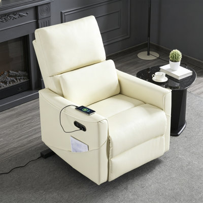 Fauteuil inclinable électrique pivotant en polyuréthane pour le salon, la chambre à coucher et le bureau, fauteuil inclinable rembourré moderne avec charge USB / Type-C et pivotant à 360 °