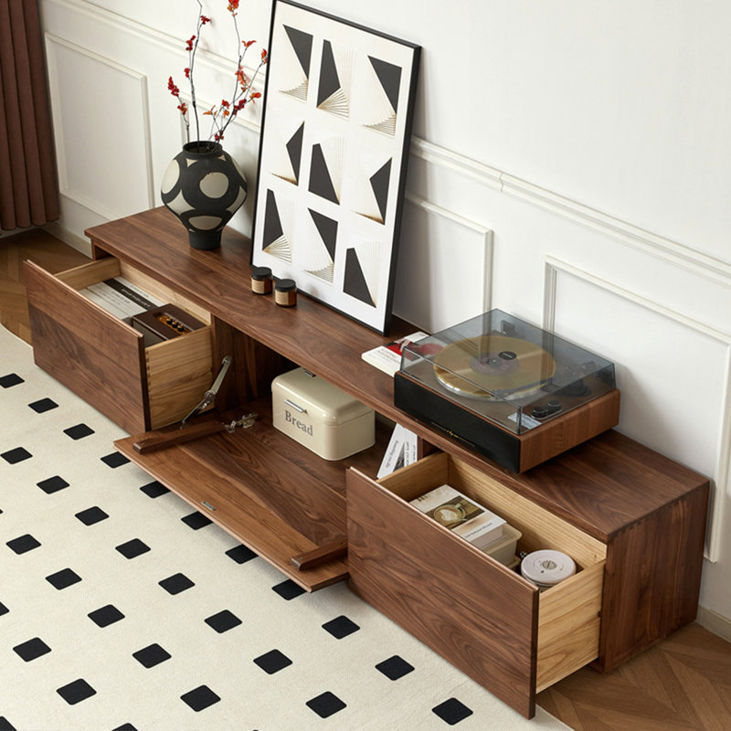 Meuble télé en bois de noyer de haute qualité, H 15,75 po x L 94,48 po x l 13,78 po