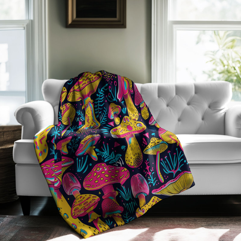 Motif de balise maritime - 1 pièce Sherpa Premium, L 50 po x L 60 po, Trippy Fungi Designs