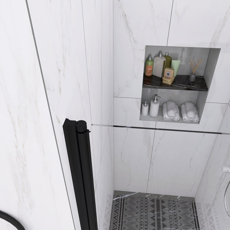 Matte Black 32'' x 72'' Semi-Frameless Pivot Shower Door with Clear Glass