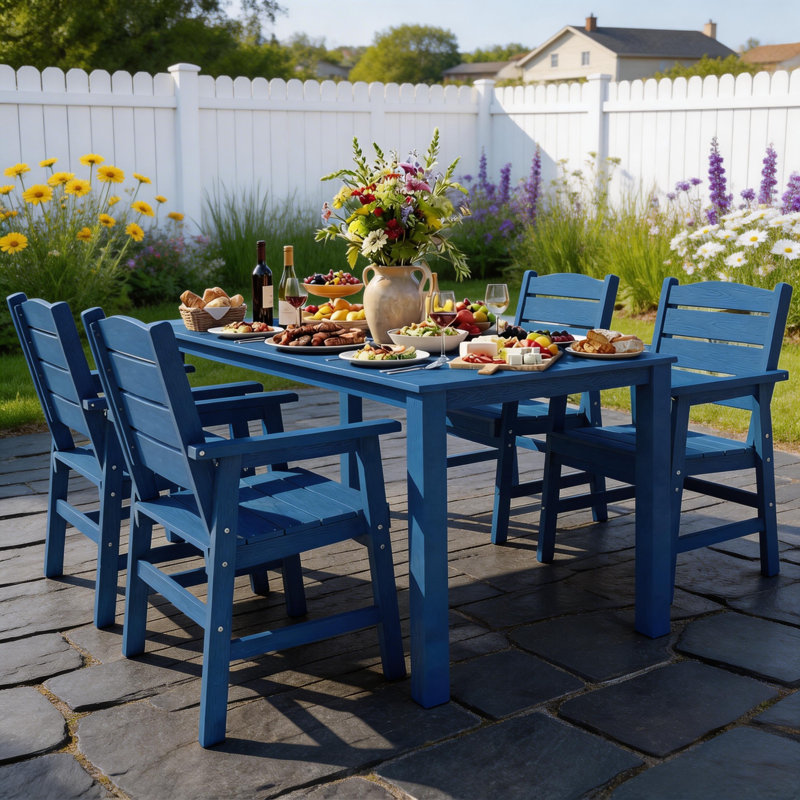 All Weather Outdoor 5 Pieces Patio Dining Sets With Umbrella Hole& Aluminum Frame For Outside Backyard/Porch/Deck, 1-Tables 4-Chairs