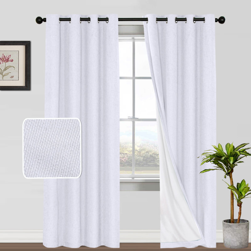 Dawain 100% Blackout Thermal Curtain Panels, White, 52" W x 108" L