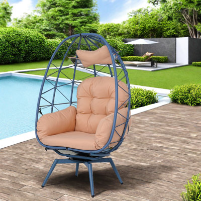 Chaises longues pivotantes de patio, chaise d'œuf en rotin en acier pour le patio à la maison