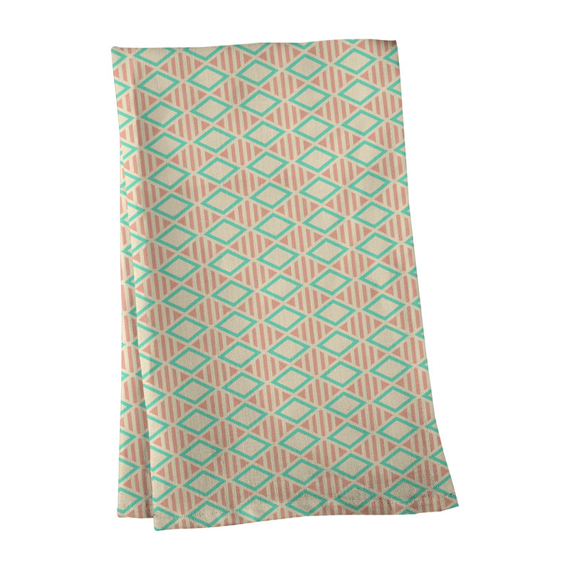 Tea Towel Kitchen Towel, Mint/Orange, Cotton Twill