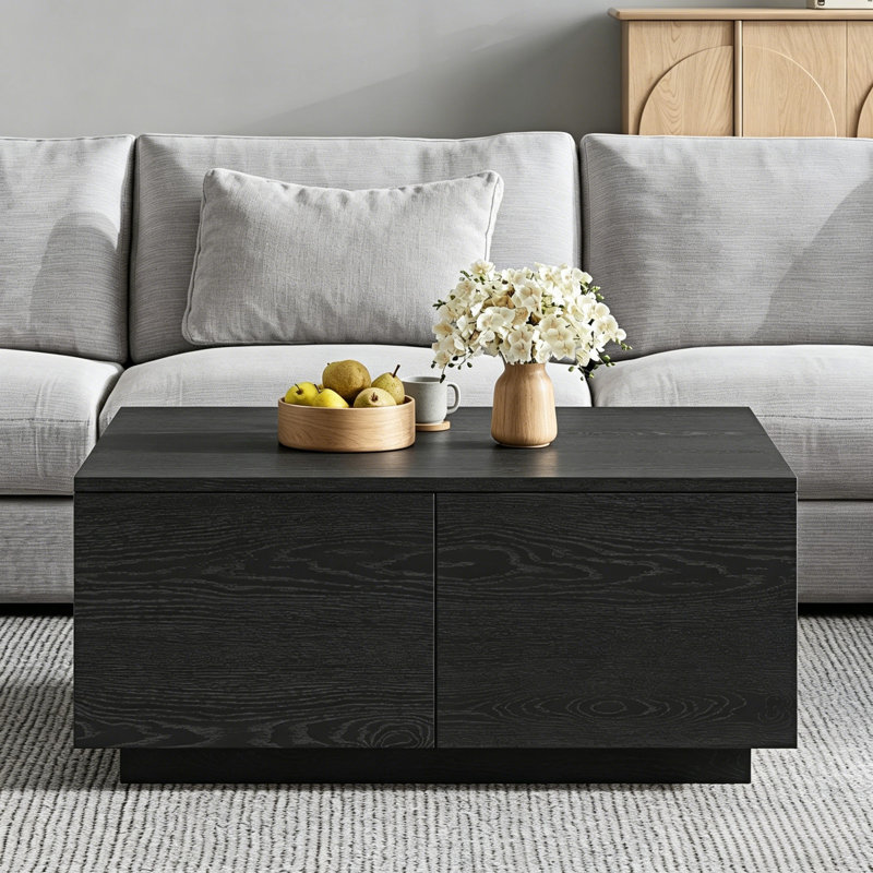 Table basse carrée 33,25 po à 4 tiroirs, Noir