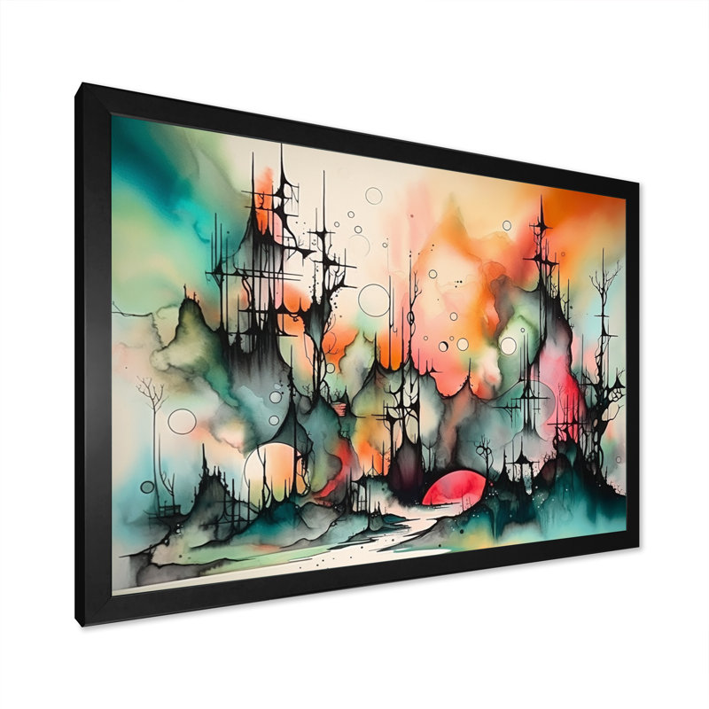 «Green and Orange Ethereal Terrains I», impression sur toile de paysage abstrait, H 24 po x l 32 po x P 1 po