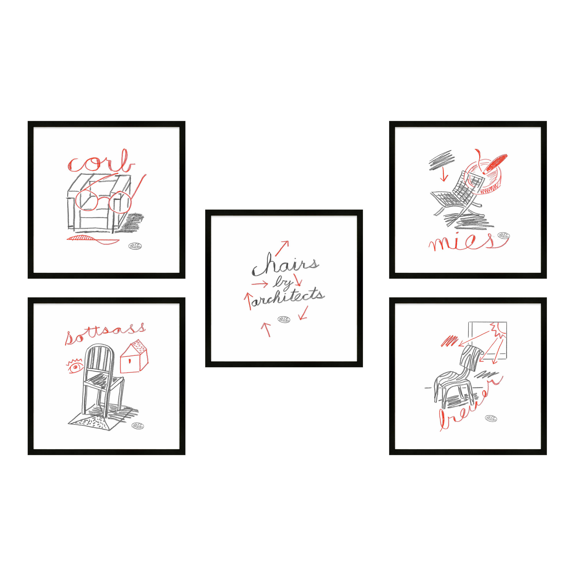 Chairs. Set Of 5 by Jeff Jackson, 24" W x 24" H, Black Single Picture Framed Paper