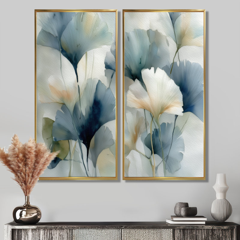 «Watercolor Pants Flowers in Meadow», art sur toile à motif floral blanc, ensemble de 2, H 40 po x l 40 po, Cadre flottant