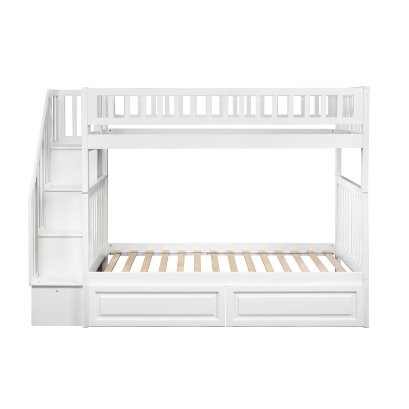 Hartlep Solid Wood Standard Staircase Bunk Bed with Storage Drawers, White, Twin over Twin