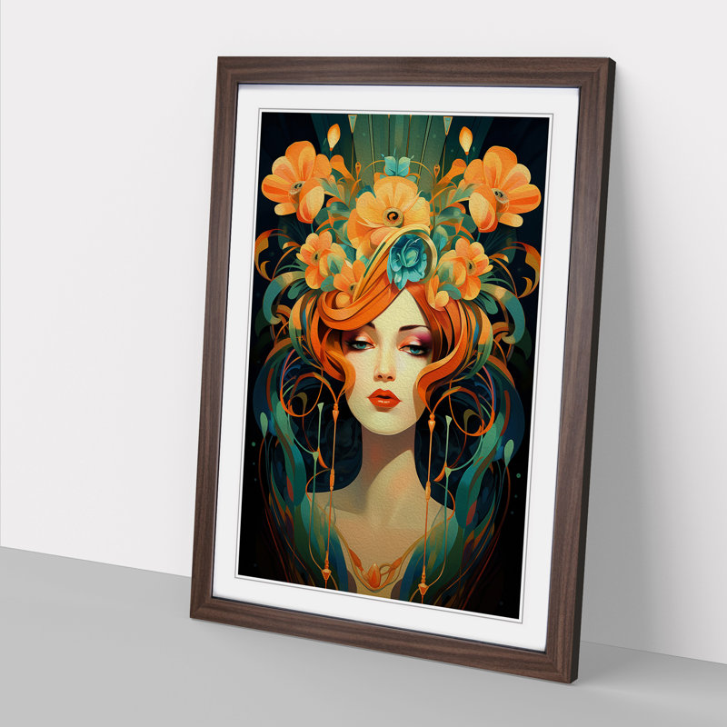 Female Art Deco Art - Framed Print, Walnut Framed, 34cm H x 25cm W