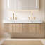 Meuble-lavabo suspendu double de 76 cm (30 po) avec comptoir en pierre frittée et lavabos en céramique, fini chêne brun-133702372-134756501