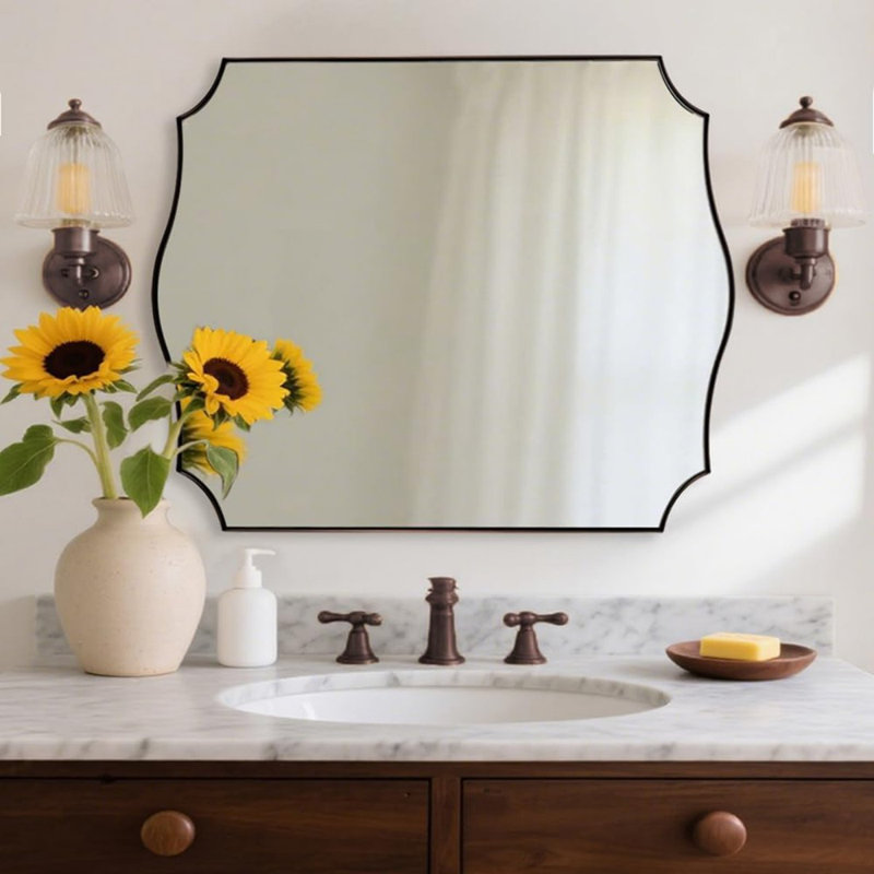 Miroir de salle de bain Anayalee Cadre en acier inoxydable, 40 po x 30 po, Bronze brossé