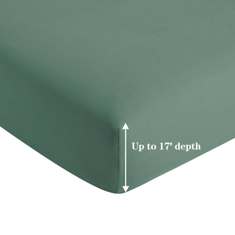 Queen Green Deep Pocket Polyester Bamboo Satin Sheet Set