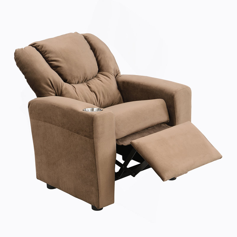 Kids Upholstered Recliner Chair With One Cup Holder, Footrest, Backrest
