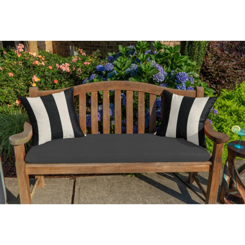 Casual Cushion Outdoor Bench Cushion, Sunbrella Fade & Water Resistant for Porch Swings, Garden Benches & Settees, 48"W x 18"D, 2.5" thick, Reversible, Canvas Black