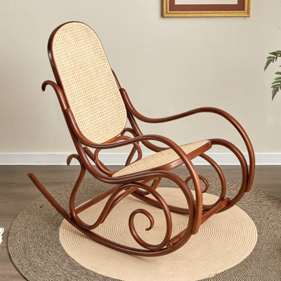 Wooden Casual Rocking Chair with Rattan Woven Seat by PPEDKS