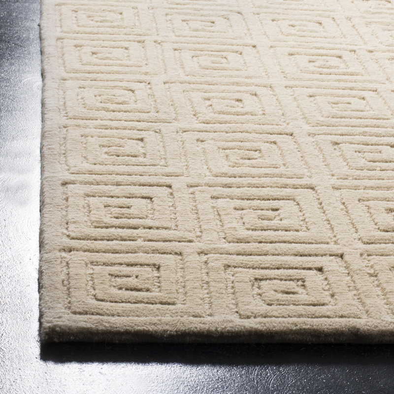 Greek Key Handwoven Wool Creme Area Rug, Runner 2'6" x 10'