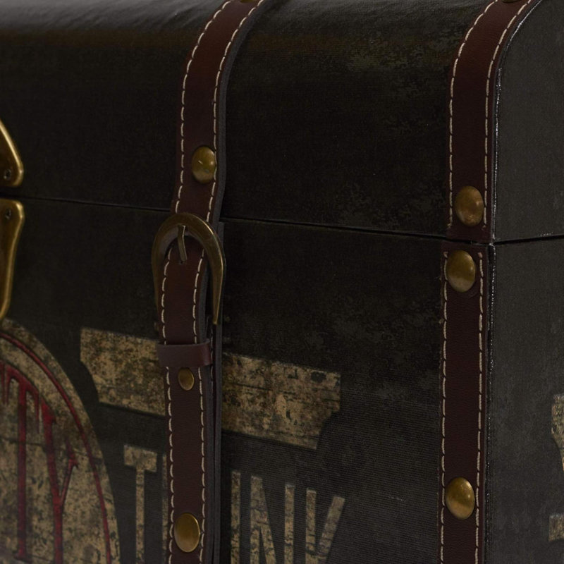 Household Essentials Decorative Trunk Vintage Decoupage Metal Accents With Leather Strapping, Strong MDF Frame Clasps Shut And