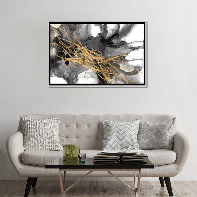 « Golden vortex II » par Jennifer Goldberger, reproduction d’art, H 32 po x l 48 po x 1,5 po, Toile avec cadre argenté