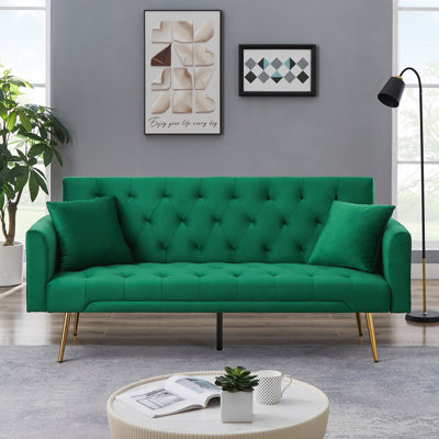 Ethyleen Twin 71.65" Wide Velvet Tufted Back Convertible Sofa