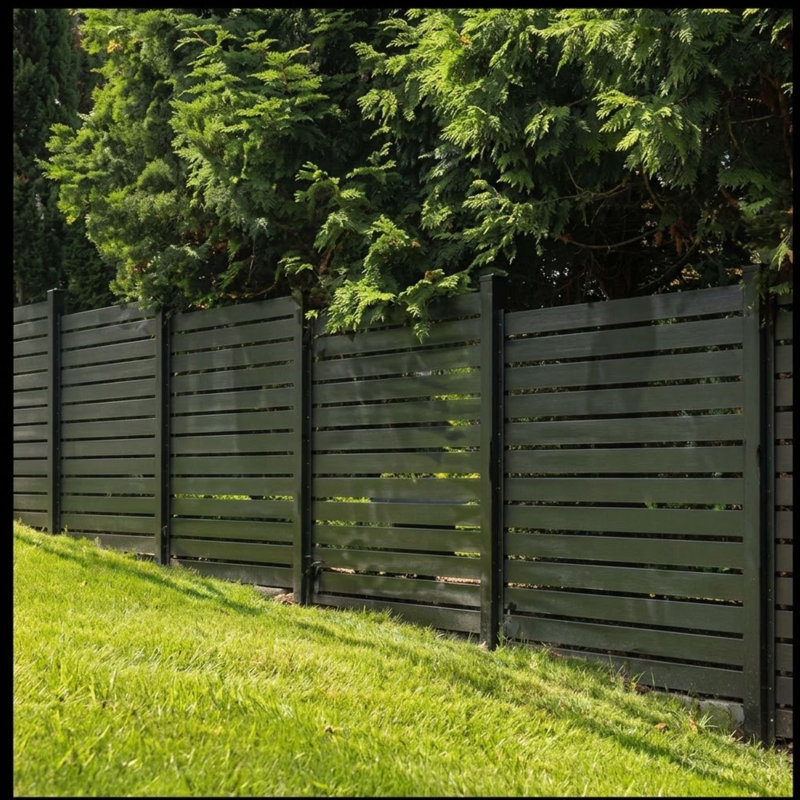 6ft High Aluminium Slatted Fence Kit with 100mm Slats - Modern Garden Fencing (Black & Anthracite Grey), Anthracite Grey