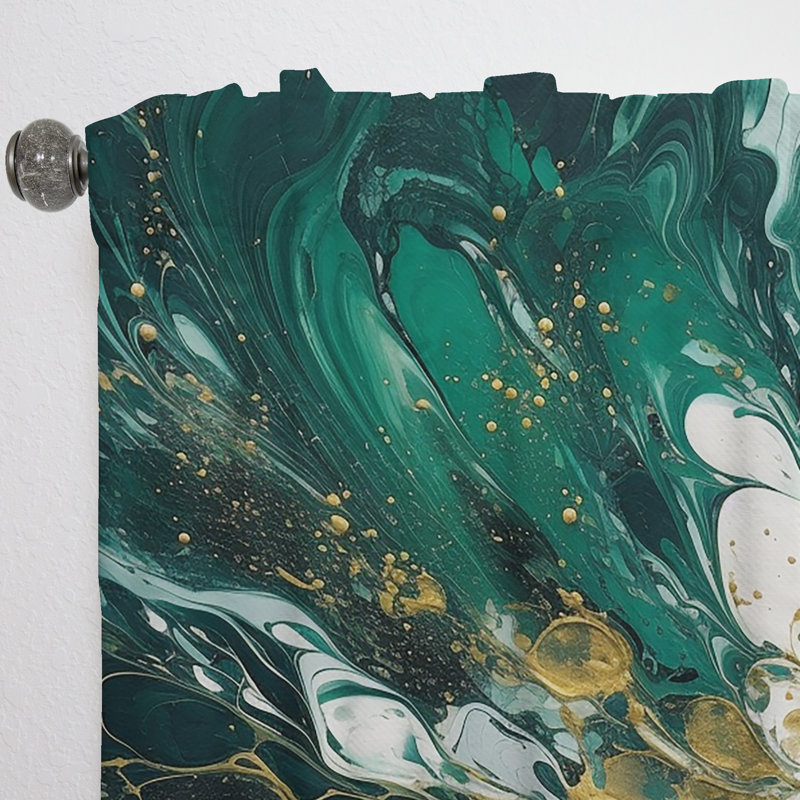 Eire Green Gold Serene Cascade I - Abstract Curtain - Velvet Room Darkening - 1 panel, 52" W x 90" L