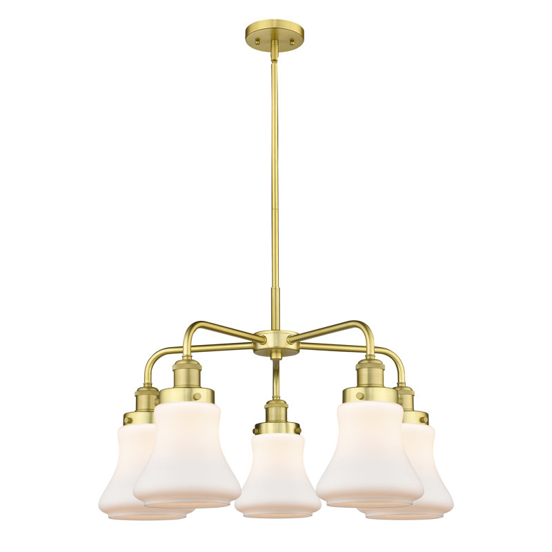 Lustre suspendu 5 lumières 24 po Bhanupriya, Blanc mat, Or satiné