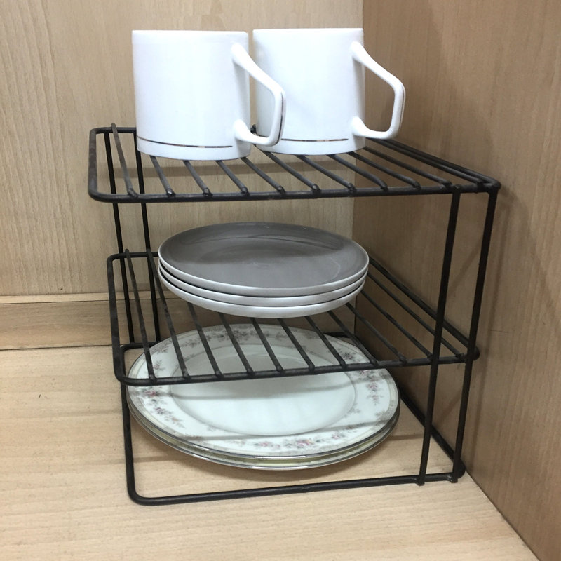 Tablette de coin de cuisine | Rangement de coin à 2 niveaux | Étagère de coin autoportante en métal blanc, Blanc